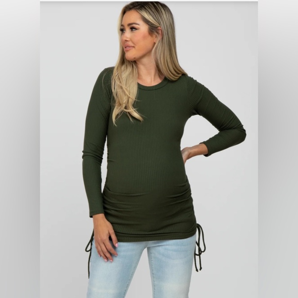Hello MIZ live Green Olive  Ruched Tie Long Sleeve Maternity Top | NWT